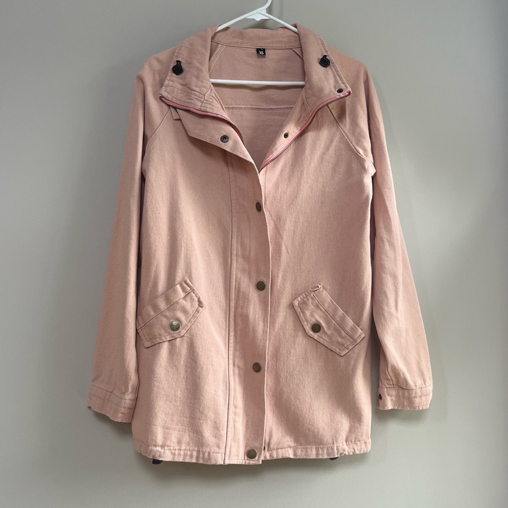 Women's Pink Denim Zip Up and Button Up Jacket Large (L)